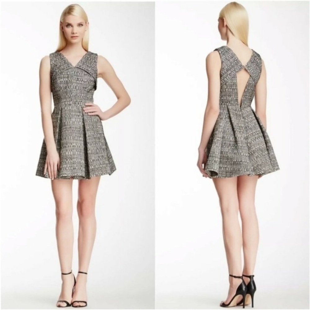 ROBERT RODRIGUEZ TWEED Dark Academia BLACK WHITE LINED MINI DRESS 6